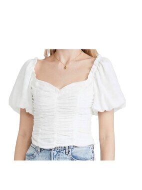 ASTR the Label Ruched Puff Sleeve Blouse White Size L Romantic Coquette Fairy